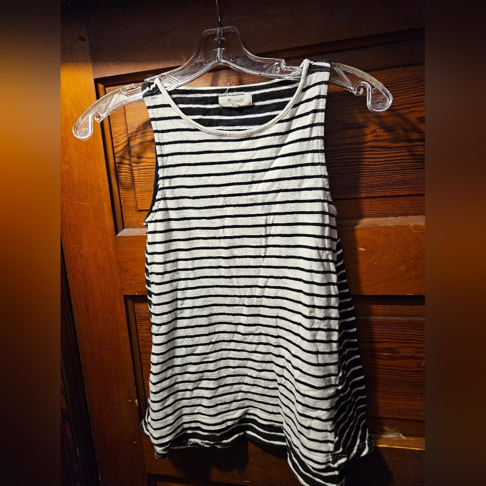 Madewell Cotton Black and White Striped Tank Top